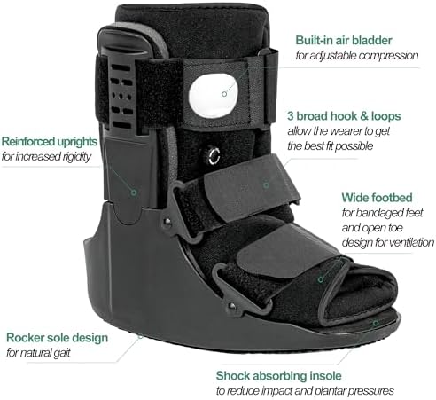 Air Walking Boot, Fracture Boot Short Walker Protection Fits Left or Right Foot Ankle Support for Injuries Fractures Sprains Black M - Image 2