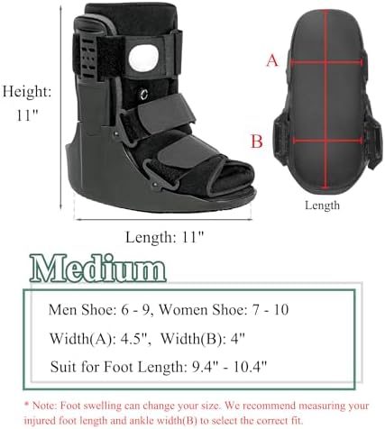Air Walking Boot, Fracture Boot Short Walker Protection Fits Left or Right Foot Ankle Support for Injuries Fractures Sprains Black M - Image 4