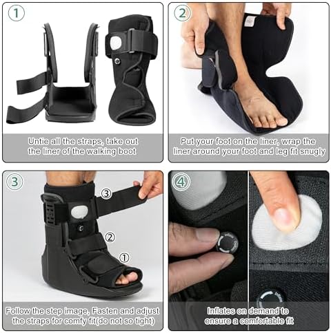 Air Walking Boot, Fracture Boot Short Walker Protection Fits Left or Right Foot Ankle Support for Injuries Fractures Sprains Black M - Image 7