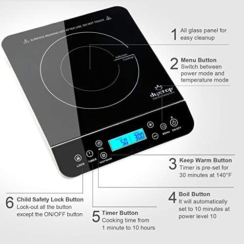 Duxtop Portable Induction Cooktop Burner, Induction Hot Plate with LCD Sensor Touch 1800 Watts, Silver 9600LS/BT-200DZ - Image 5